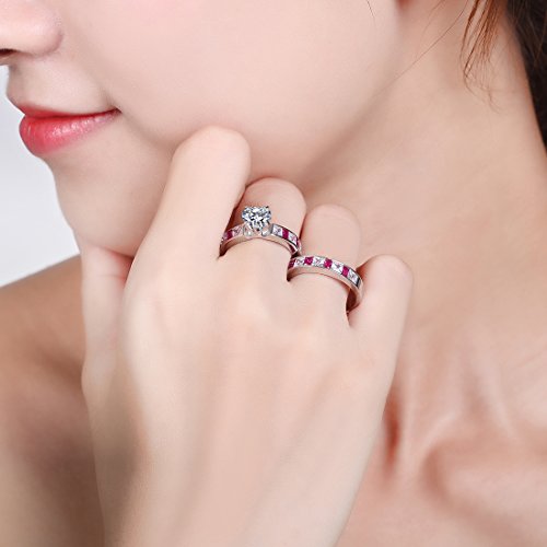 925 Sterling Silver Rings for Women, Heart Wedding Bridal Ring Set, Simulated Blue Sapphire Stackable Wedding Band Solitaire Promise Ring for Her2