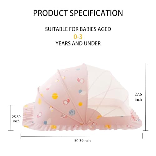 Image of Mosquiteros para Cunas De Bebes,Portable Folding Mosquito Net for Stroller,Breathable Foldable Cots Bottomless Crib Net Sun Sheltert(Pink, 50 inchx26 inchx28 inch)
