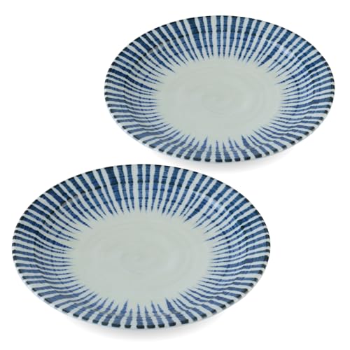 Japanese Plates Set, Indigo Blue, Serving Plates, Gift, Set of 2, 8.7 inch Japanese Plates Set, Indigo Blue, Serving Plates, Gift, Set of 2, 8.7 inch