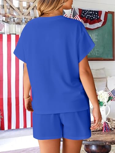 Image of VILOVE 4th of July 2 Piece Sequin Outfits Women 250 Anniversary Usa Shirts and Short Sets Casual Patriotic Shirt Summer Set