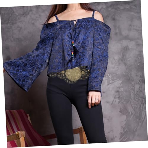 NOLITOY Vintage Western Wide Disc Belt for Women Retro Style Leather Waist Belt with Eye Catching Disc Details Fashionable Accessory for Country Outfits and Casual Wear4