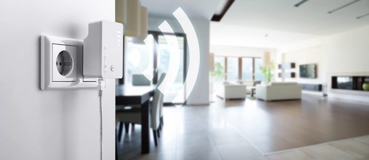 Devolo WiFi Repeater ac (1200 Mbit/s, 1x Port Gigabit, WPS, Répéteur WiFi, Amplificateur WiFi, Augmenter Portée Wifi, Affichage de l'Intensité du Signal ), Blanc
