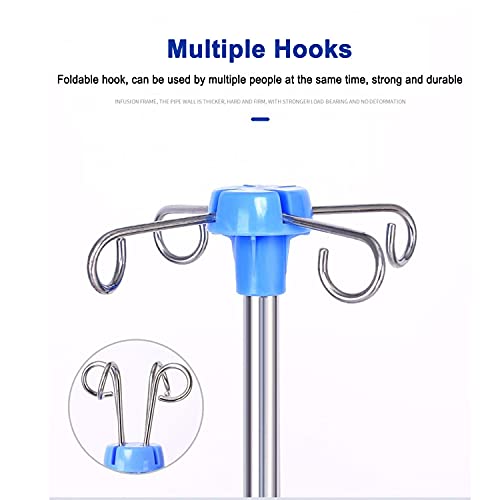 Carts IV Pole with Armrests/Storage Tray - Stainless Steel Drip Stand - Adjustable Height Medical Infusion Stand - for Elderly Hospitals/Clinics/Home - Thumbnail 4