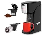 Bonsenkitchen 2-in-1 Single Serve Coffee Maker for K Cup & Ground Coffee, Fast Brewing (6-14oz) – Compact One Cup Coffee Machine with Travel Mug Compatibility, Ideal for Home, Office, Dorm