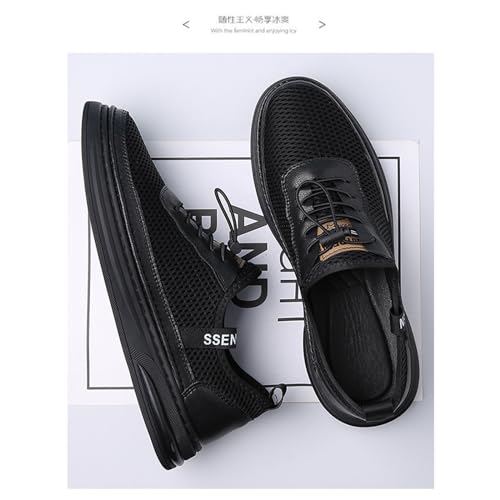Mens Fashion Mesh Cutout Low Top Soft Sneakers Comfortable Slip On Lace Up Breathable Lightweight Non Slip Platform Casual Oxfords Business Dress Walking Driving Shoes3