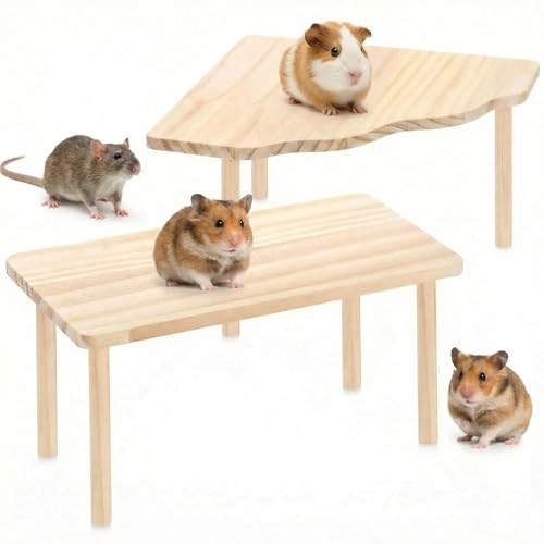 Hamster Platforms 2 Pcs Wooden Platform for Hamster Cage Accessories for Dwarf Syrian Hamsters Gerbils Mice Degus or Other Small Pets