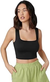 ANIFA Fashion HUB' Women's Cotton Blend Ribbed Strap Sleeve Solid Casual Regular Fit Square Neck Tank Top_CTN_115 Price In India