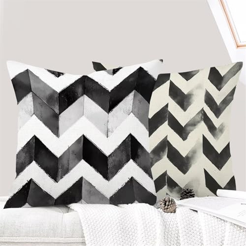 Housse coussin 70x70 cm lot de 4 canapé noir géométrique imperméable en lin
