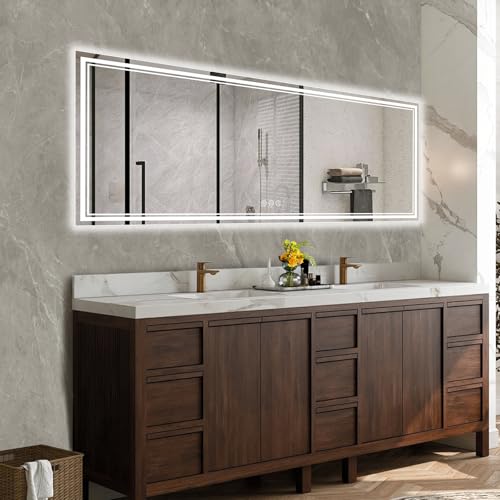 Image of 96x36 Inch Led Mirror for Bathroom with Front Light and Backlit, Bathroom Mirror with Led Lights, Vanity Mirror with Lights for Wall, Anti-Fog, Dimmable, Memory Function, Tempered Glass