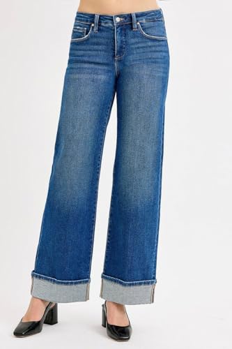 SALT TREE Risen Jeans - Tummy Control Mid Rise Wide Cuffed Jeans - PW211813