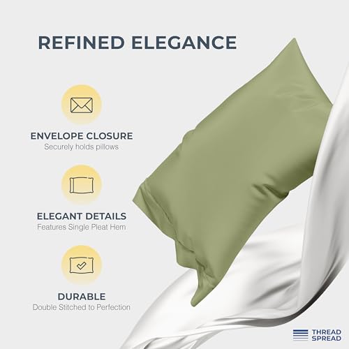 Image of THREAD SPREAD 100% Egyptian Cotton Sheets California King Size - 1500 Series Cal King Sheets Egyptian Cotton (4 PC, Sage Green), Silky Soft, Sateen Weave, Cooling & Breathable, 17 inch Deep Pocket Bed Set
