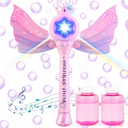 deAO Máquina de Burbujas para Niños Niñas Princess Bubble Wand Blower con Alas Juguetes de Burbujas Musicales y Luminosos Bubble Machine para Exteriores e Interiores Regalo de Cumpleaños de Navidad
