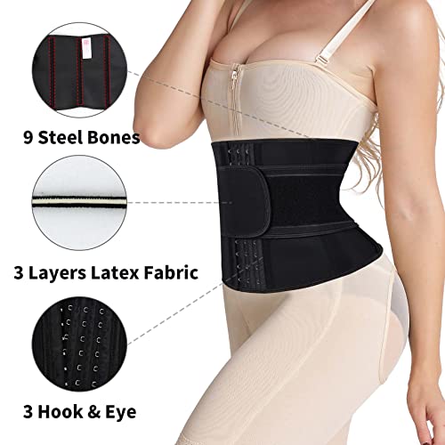 Atbuty Short Torso Waist Trainers Cincher For Women Corset Underbust Latex Sport Girdle Hourglass Body Shaper (Black (9'' Torso, 9 Bones, 1 Belt), Xl) #TOP4