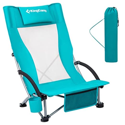 KingCamp Folding Backpack Beach Chair, Sturdy & Lightweight High Back Camping Chair with Headrest, Cup Holder, Seatback Pocket, for Outdoor Sand