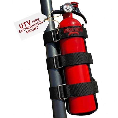 Badass Moto UTV Fire Extinguisher Mount. Roll Cage Holder with Stainless Steel D-Rings Fits Polaris RZR, Can-Am, Kawasaki, Honda, Yamaha 1.7–2.25 inch Bars. No Tools Needed Non-Scratch SxS Accessories
