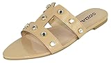 Soda Shoes Women's Sandals Double Strap Slides Rhinestone Bling Studded Open Pointed Toe YISKA-S (Beige, 7)