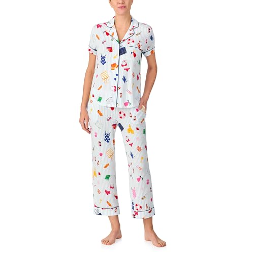 (取寄) ケイトスペード レディース ショート スリーブ モーダル ジャージ クロップド Pj セット Kate Spade New York women Short Sleeve Modal Jersey Cropped Pj Set Meadow Blooms kate spade new york Pajamas for Women 2 Piece Set - Comfy Modal