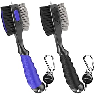 THIODOON 2 Pack Golf Club Brush and Groove Cleaner 2 ft Retractable Zipline Carabiner Oversized Golf Brush Head with Retractable Spike Comfortable Grip Golf Club Cleaner