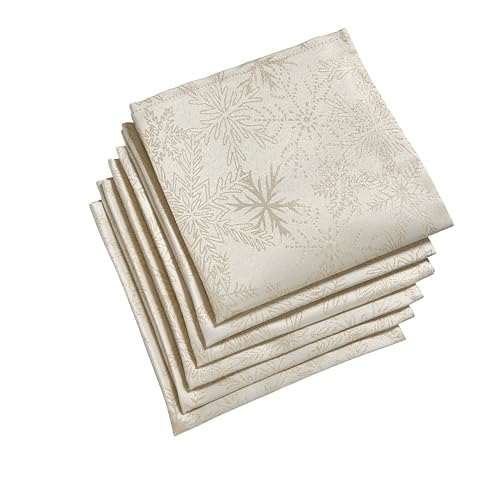 Celebright Christmas Pack of 6 Napkins - Square 17 x 17 Inches (43 x 43 cm) - Ideal Xmas Dinner Table Decorative Settings - Metallic Blizzard Snowflake Embossed Design - Cream & Metallic Gold
