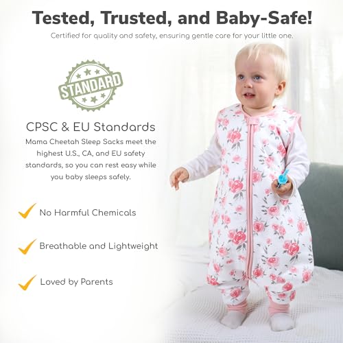 Image of Mama Cheetah Toddler Sleep Sack with Feet 2T, 0.5 TOG Organic Cotton Baby Wearable Blankets with Legs, Baby Sleeping Bag for Walkers, Early Walker Medium