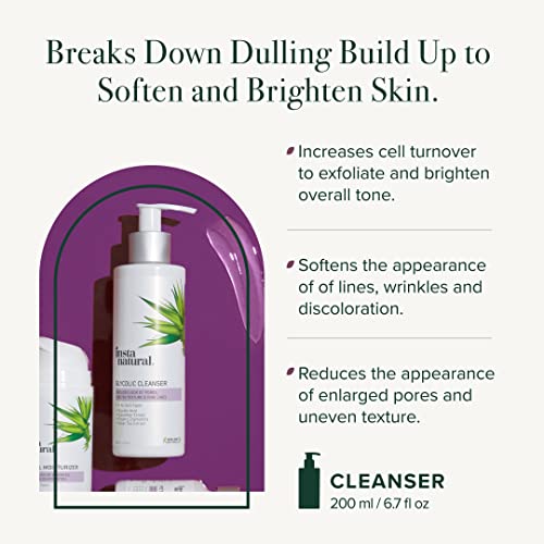 Instanatural Glycolic Acid Cleanser, Pore Minimizer, Anti Aging & Exfoliating Face Wash For Hyperpigmentation And Acne, With Vitamin E And Lactic Acid #TOP1