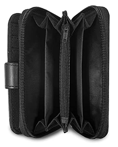 Image of K London Black Leather Small Womens Wallet 2 Zipped Pockets | 6 Card Slots | Compact Ladies Purse (KL 1225 Blk)