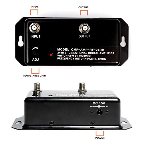 24Db Distribution Amplifier - Digital Tv Antenna Booster Signal Amplifier, Adjustable Boost/Gain, Ntsc, Atsc, Fm, Uhf, Vhf - 1000 Mhz - Includes Rg6 Coaxial Cable #TOP6