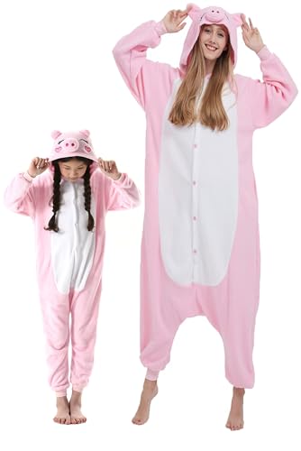 DarkCom Cochon Onesie pour Enfants et Adultes,Vêtements de Nuit Combinaison Parent-Enfant Cosplay Animal Halloween Kigurumi Costume Pyjama de Noël 6-7 Years