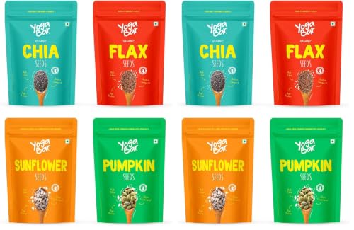 Image of Yogabar Seeds Combo - Chia, Flax, Sunflower & Pumpkin Seeds | High Fiber & Protein | Plant-Based Resealable Packs - 4 x 250g (Pack of 2)