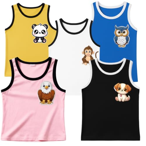 Image of Kids Cotton Blend Printed Vest for Baby Boy & Girl | Cotton Blend Printed Sleeveless Vest for Kids - Style - 9 (Pack of 5)