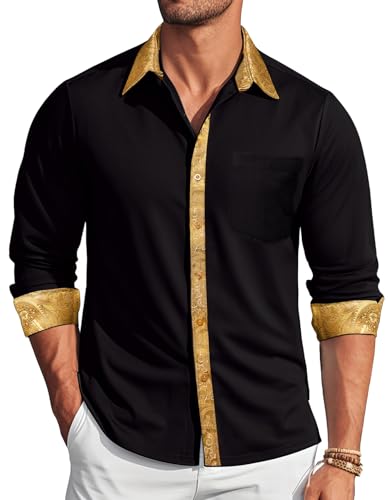 Barry.Wang Mens Satin Silk Shirts Long Sleeve Designer Dress Shirt Shiny Untucked Casual Button Down Shirt Party Disco Formal2