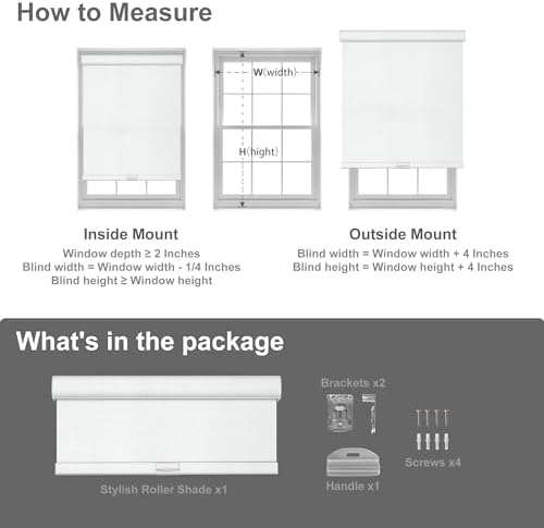 Boolegon Blackout Roller Shades for Window, White, Custom Size - 5
