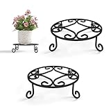 PROWORX 2 Pack 10” Diameter Metal Outdoor Plant Stand Indoor, Black Heavy Duty Potted Holder, Round Anti-Rust Wrought Iron Flower Planter Pot Display Stands for Home Garden