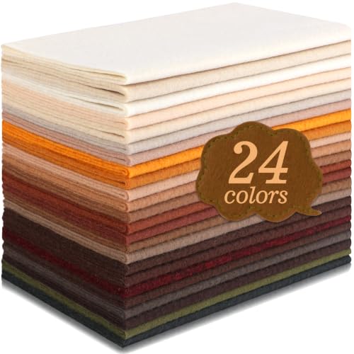 MITINU 24 Rolls 8"x18" 1.4mm Thick Soft Felt Fabric Sheet 24 Assorted Earth Tone Series Colors Felt Pack for DIY Craft Sewing Squares Nonwoven Patchwork