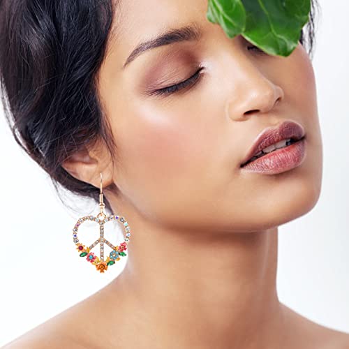 Peace Sign Earrings Heart Flower Diamond Drop Earrings for Women Girls, Zirconia Love Heart Pendant Dangle Earring, Silver Rose Gold Chain Birthday Valentines Day Jewelry Gifts4