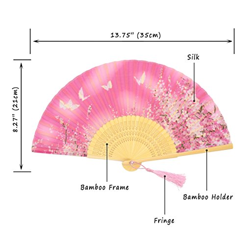 Omytea® Women Hand Held Silk Folding Fans With Bamboo Frame - With A Fabric Sleeve For Protection For Gifts - Sakura Cherry Blossom Pattern (Wzs-3) #TOP1
