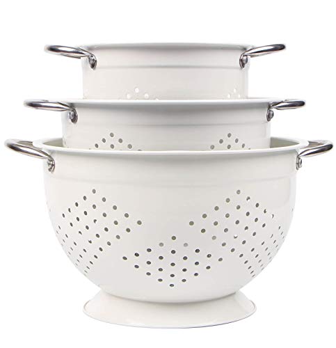 Comparison: Best 1.5 Quart Colander 7 Rorence Powder Coated Steel Colanders: 1.5 Quart 3 Quart & 5 Quart Set of 3 - White