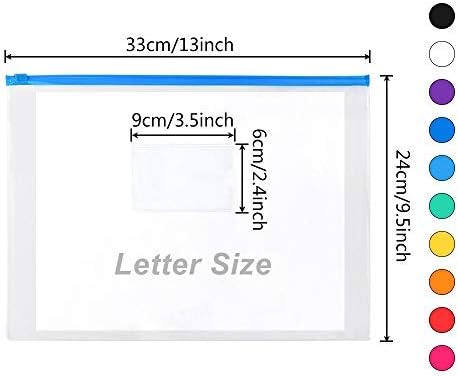 EOOUT 24pcs Plastic Envelopes Poly Zip Envelopes Files Zipper Folders, A4 Size, Letter Size, 10 Colors, for School Office Travel Storage Supplies