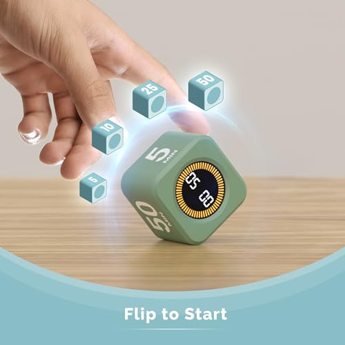 KADAMS Pomodoro Cube Timer Productivity Visual Timer - 5/10/25/50 Min Rotating Countdown (Green)