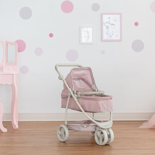 Olivia's Little World 2-in-1 Convertible Baby Doll Stroller with Retractable Canopy, All-Terrain Wheels, and Adjustable Handle, Cream and Pink with Gray Polka Dots by Olivia's Little World - Image 4