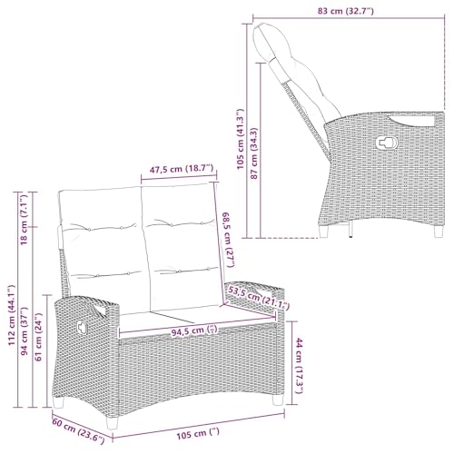 Banco de jardín negro de acero 105cm con respaldo ajustable para exteriores 4
