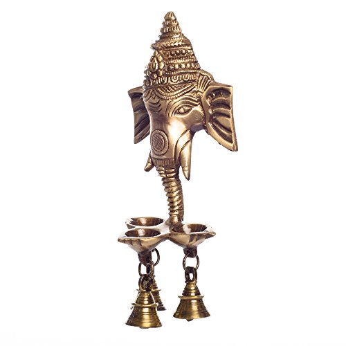 Image of eCraftIndia Ganesh Deepak with Bell Brass Wall Hanging (11 cm x 8 cm x 24 cm, Brown)