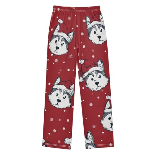 Husky with Xmat Hat Boys Long Pants Soft Trousers Elastic Waist Kids Lounge Bottoms with Pockets S-XL