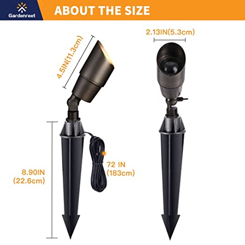 Gardenreet Brass Outdoor Landscape Lights, 12V Ac/Dc Low Voltage Christmas Led Spot Lights Fixture, Ip65 Waterproof Garden Patio Tree Directional Up Light With 5W Mr16 Bulb 2700K Warm White(4 Pack) #TOP6