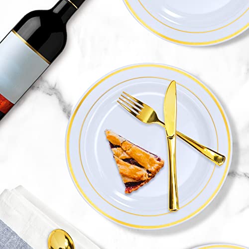 Festzon 350Pcs Gold Disposable Plates, 50 Guest Plastic Dinnerware Set W/ 100 Gold Dessert Dinner Plates, 50 Plastic Cups, 50 Napkins And 50 Gold Plastic Silverware Set For Wedding, Baby Shower Party #TOP3