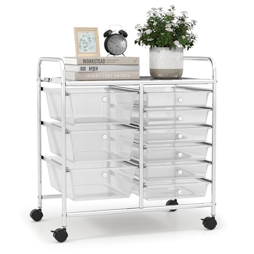 LDAILY 9 Drawer Rolling Storage Cart, Rolling Cart with Drawers for Classroom, Art Supply Craft Organizer on Wheel with Metal Frame & Handles for Home Office School