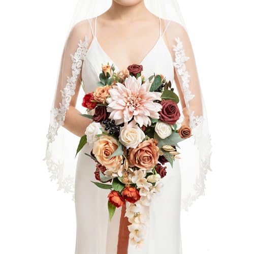 Lings moment Bridal Bouquet Cascading Terracotta Wedding Bouquet for Bride