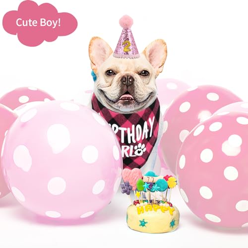 Hunde Geburtstag Hut Bandana Set, 3 Stücke Hunde Geburtstags Bandana Mütze mit 8 Bling Nummern, Hundegeburtstagsgeschenk, Hund Geburtstag Deko (Rosa)