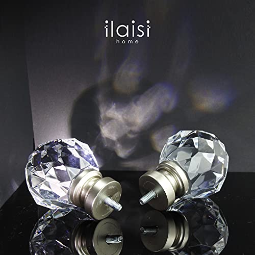 Ilaisihome Decorative Curtain Rod Finials, Luxury Crystal-Clear Faceted, Round, Set Of 2, Compatible With 1 Inch Or 1-1/8 Inch Dia Curtain Rod, Standalone Finial Pair, Silver thumb #1