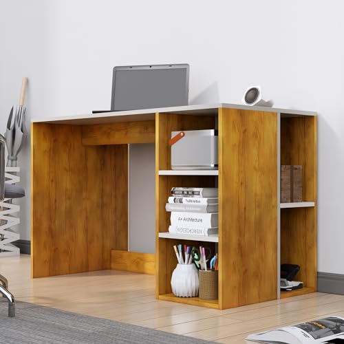Image of Bniture Wooden Study Table for Home with Bottom Storage | Engineered Wood Study Table with Book Shelf | Multi Purpose Computer Desk for Writing | Laptop Table for Office | Giant Wood & Frosty White